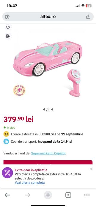 Masina cu telecomanda Barbie Dream Car, Roz