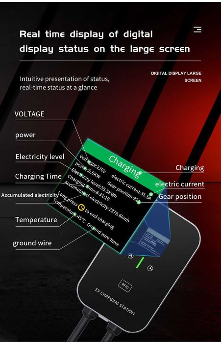 Професионална SMART зарядна станция Type 2 22kW 32A WiFi RFID 5м . НОВА !