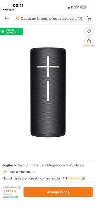 Boxa portabila Logitech Megaboom 4 ,impecabila !