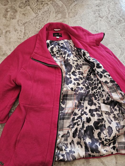 Малиново розово яке палто сако зимно сиво двоен Ръкав с подплата