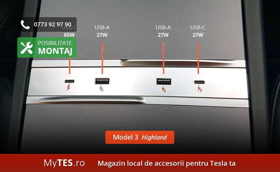Panou extensie mufe USB - Tesla Model 3 / Y