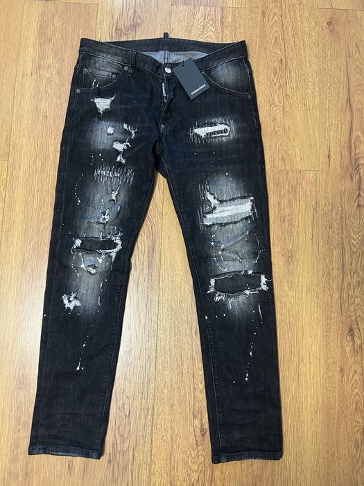 blugi dsquared D2 negri cu gri rupturi noi premium