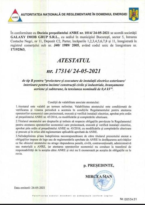 FIRMA AUTORIZATA ANRE/interventii electrice/non stop