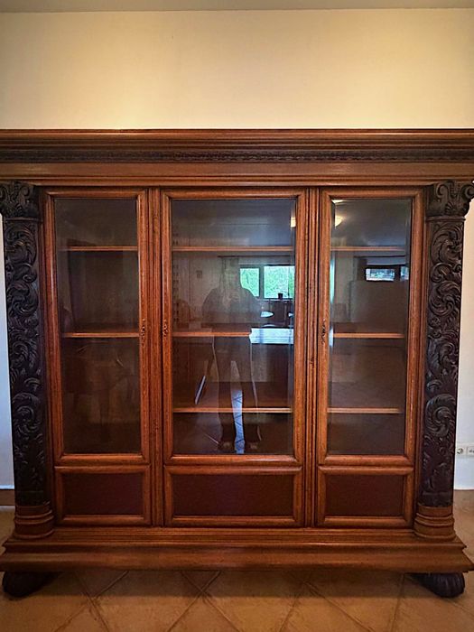 Mobilier birou lux stejar masiv și nuc sculptat – Birou  + bibliotecă + scaune + masa rotunda- stil baroc