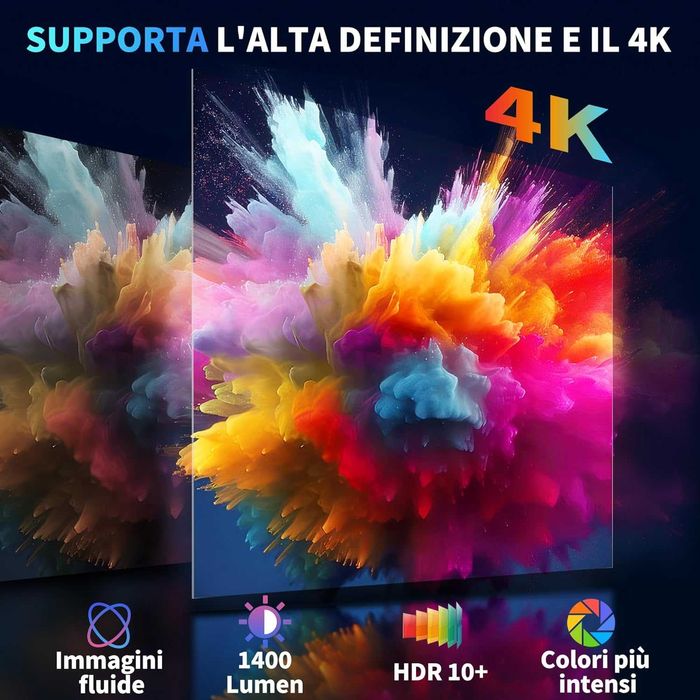 Мини проектор, преносим, ​​4K 1080P, с 5G WiFi BT 5.4, 180° ротационен