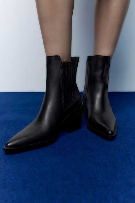 ZARA . кожаные сапоги в ковбойском стиле. ZARA