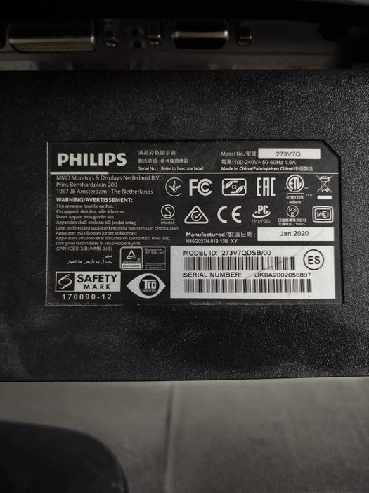Monitor LED IPS Philips 27", Full HD, VGA, DVI, HDMI, Negru