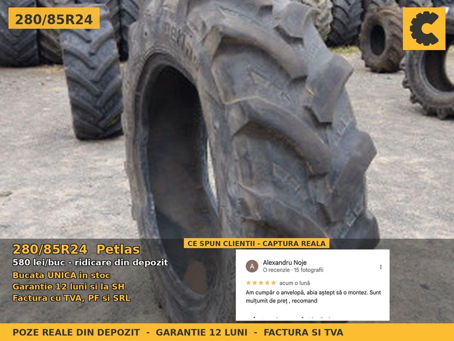 Anvelope Cauciucuri 280/85R24 280/85 R24 280/85-24 11.2R24 2808524 Petlas Prasitoare Tractor Roti Inguste Utilaje Agricole SH Second Hand GARANTIE