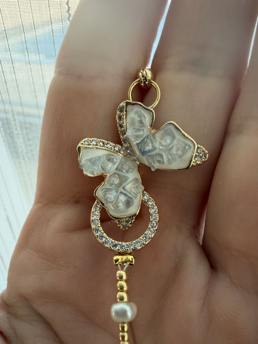 Colier fluture - Placat aur 18K, Perle de cultură și Miyuki