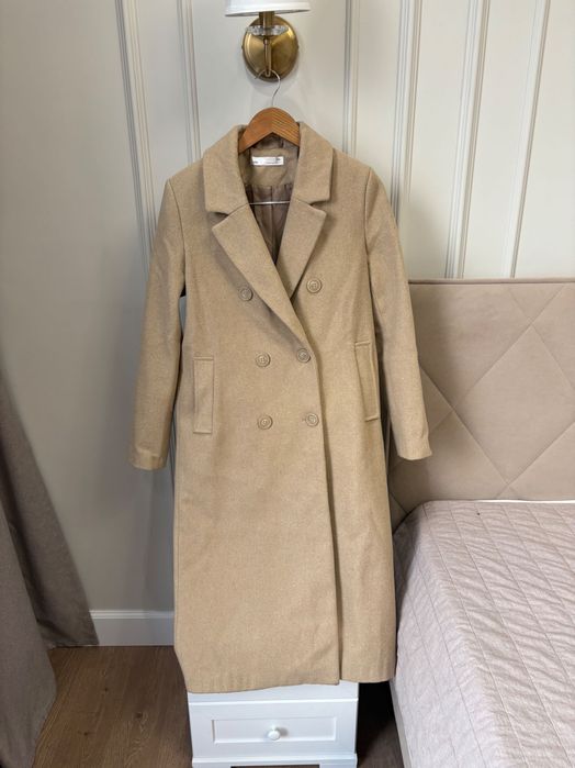 Пальто женское песочный цвет размер s длинное