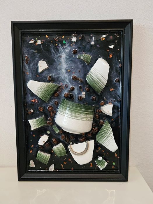 Vand tablou 3D Emerald Brew  cu Ceramica si Rasina Epoxidica