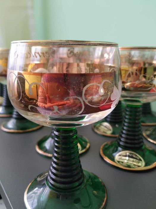 Luminarc Romer - France нови  6 бр златни чаши ръчно гравирано стъкло