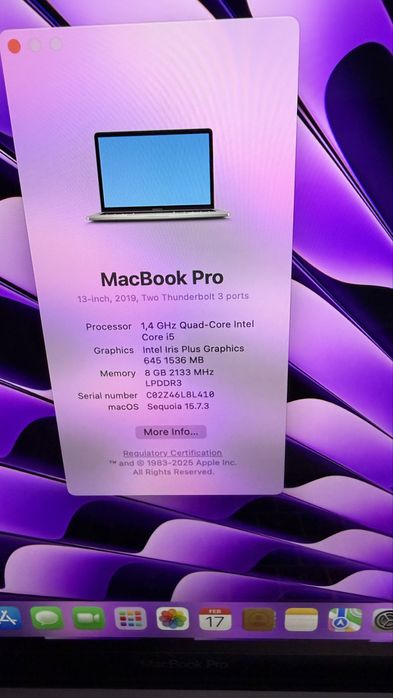 Laptop Apple  MacBook pro 13 2019 touchbar i5 8gb ram ssd 256 ca nou