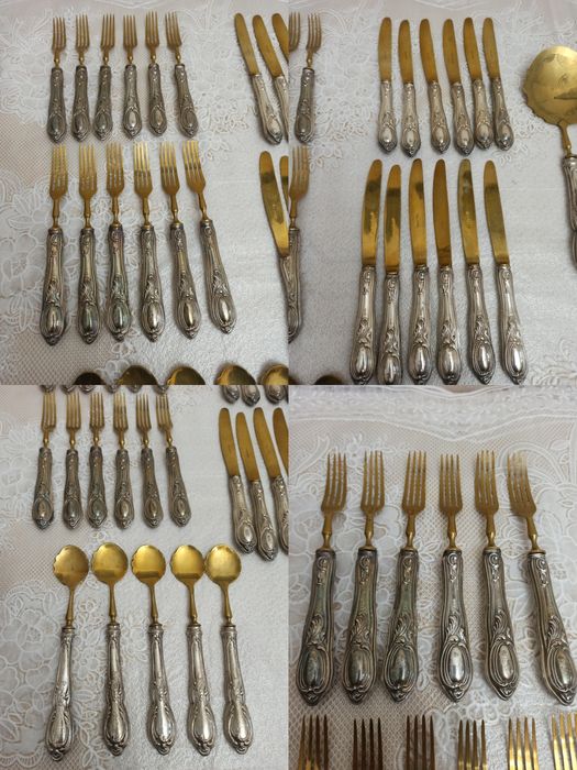 Сребърни стари  прибори Солинген с позлата