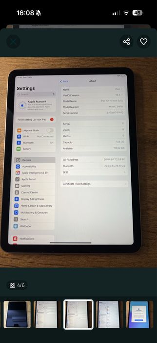 iPad Air 6, M2 128GB Wi-Fi, activation lock, перфектно състояние