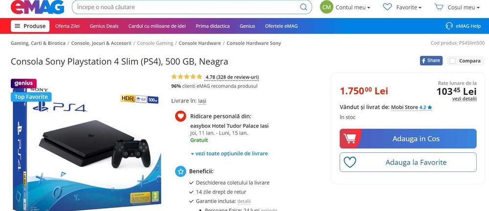 PlayStation 4 PS4 Slim cu 25 de jocuri + Fortnite