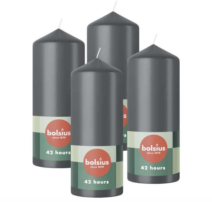 Lumânări Bolsius Smooth Pillar - Antracit - Pachet de 4 - 15 x 6 cm