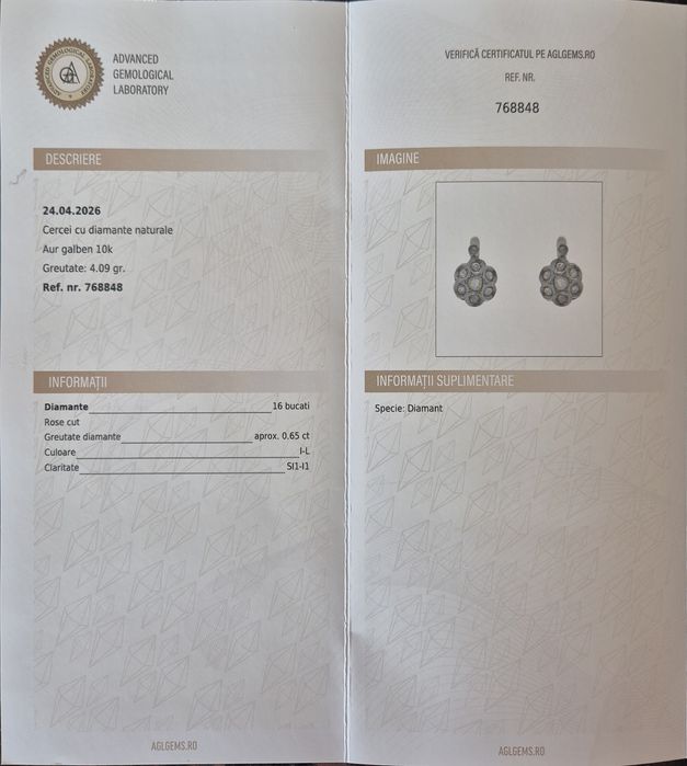 Cercei foarte vechi din aur de 10K cu diamante naturale