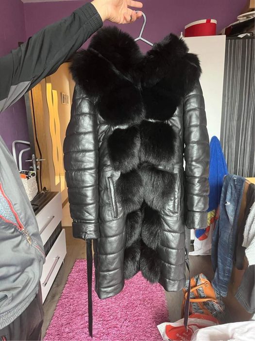 Кожено яке с естествен косъм