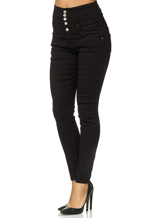 Blugi dama talie inalta skinny negri elastici marime M (EU XS)