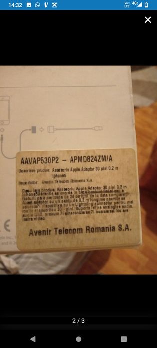 Adaptor apple 30 pini-lightning ,vga-30 pini si microUSB-lightning noi