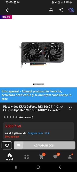 Placa video KFA2 GeForce RTX 3060 Ti 1-Click OC Plus 8Gbq
