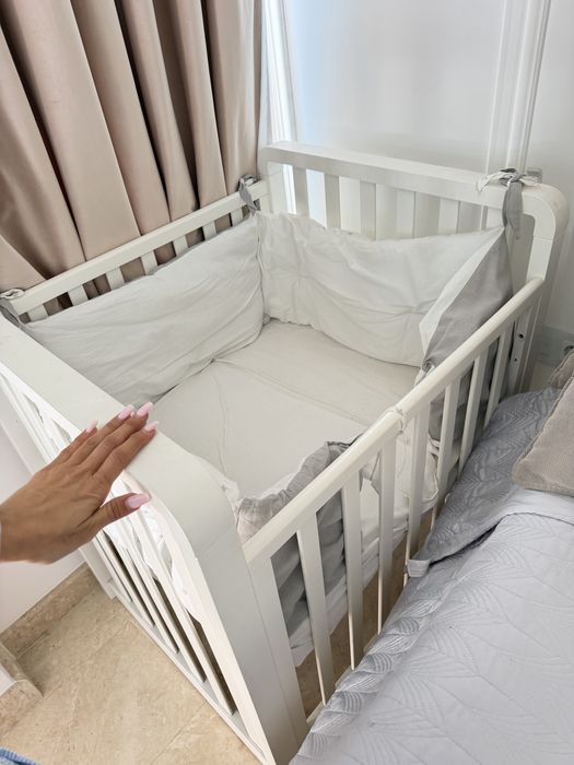Patut bebe azzura lemn de fag+saltea+set pat