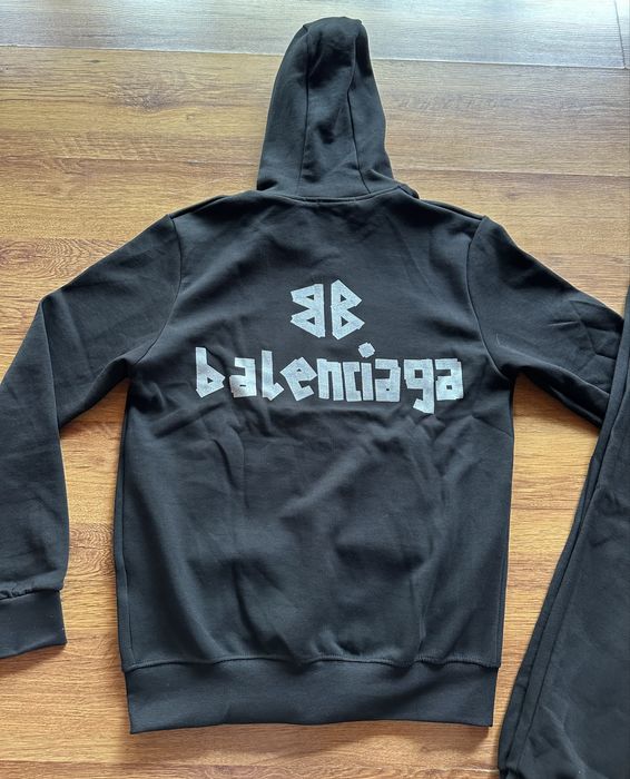 Мъжки,памучен,черен екип Balenciaga с щампа на гърба