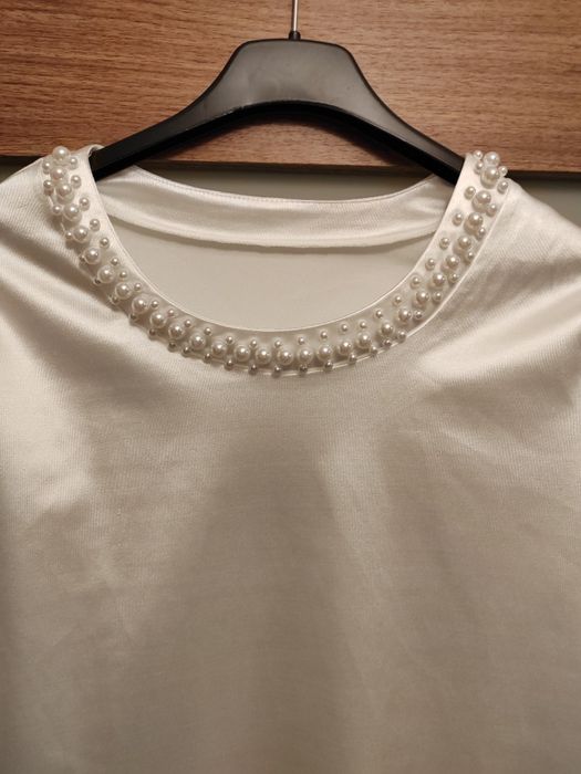 Bluza alba din satin cu margele pentru L