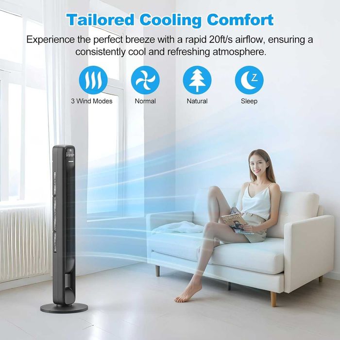 PALINTH Кула вентилатор 100 см, с дистанционно, 3 режима, 3 скорости