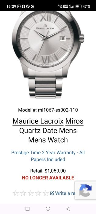 Ceas Maurice Lacroix Miros Quartz ETA 7 rubine 37 mm