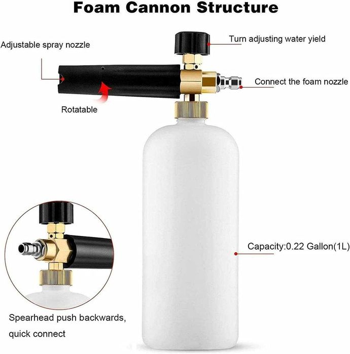 Пянообразуваща дюза Foam Cannon 1 л Quick Connect 1/4 - 5 дюзи в комплекта