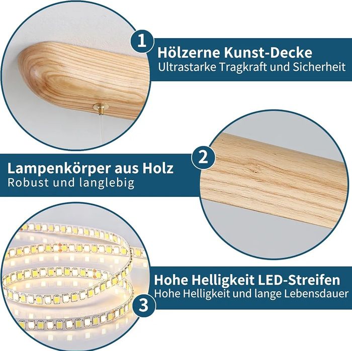 Дървена линейна висяща LED лампа Mikeru 130 см, димируема