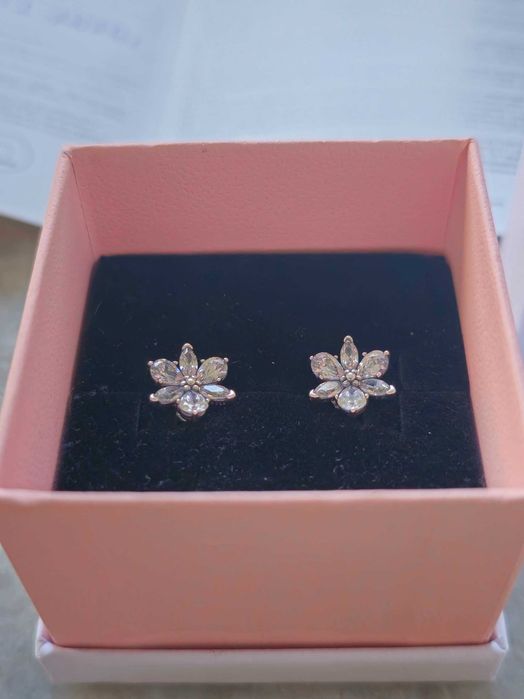 Сребърни обеци - цвете Pandora