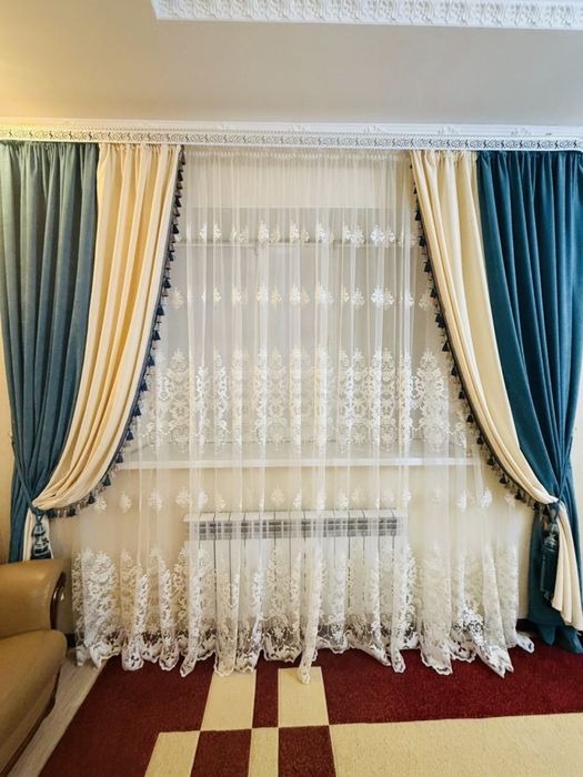 Элегантные шторы с тюлем (комплект)