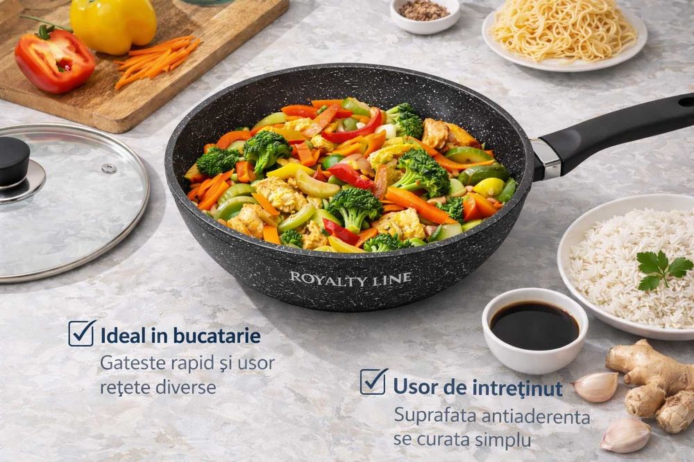 Wok din aluminiu turnat cu acoperire marmura 32 cm Royalty Line