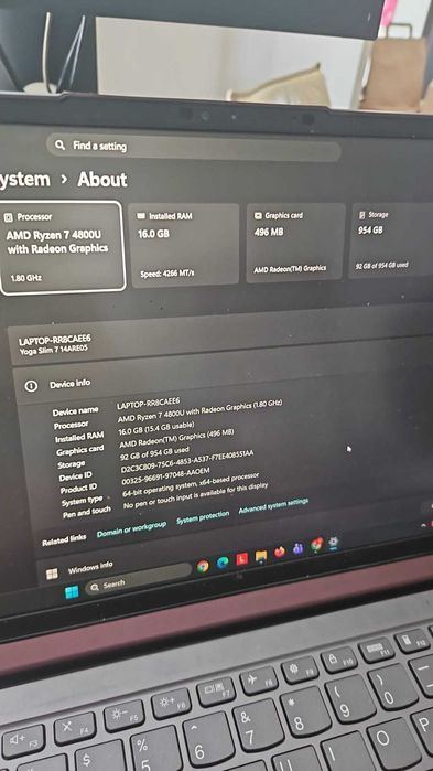 Laptop Lenovo Yoga Slim 7 14ARE05 cu procesor AMD Ryzen™ 7 4800U, 14" Full HD, 16GB, 1TB SSD, AMD Radeon™ Graphics, Windows 10 Home