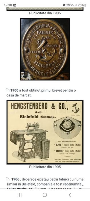 Masina de cusut Hengstenberg &Co 1865