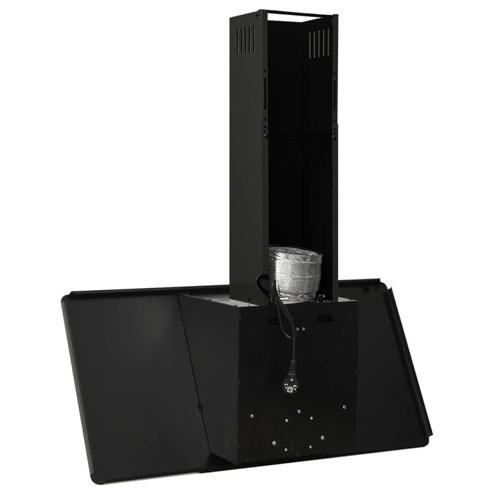 Hotă de perete negru 90 cm oțel inoxidabil şi sticlă securizată