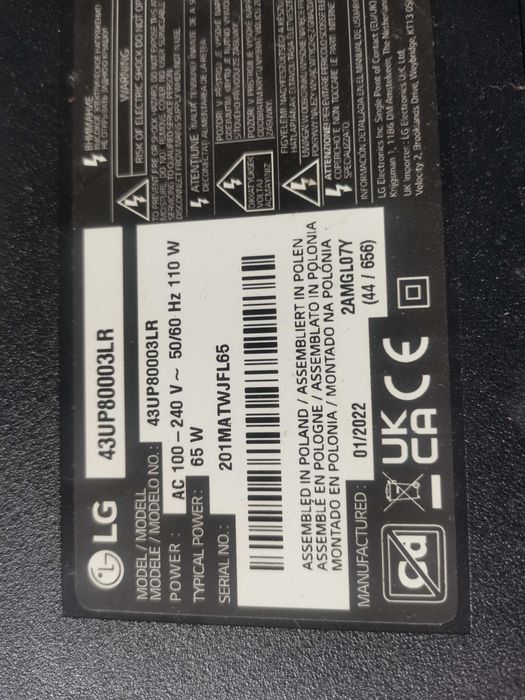 Vind tv LG model 43UP80003LR