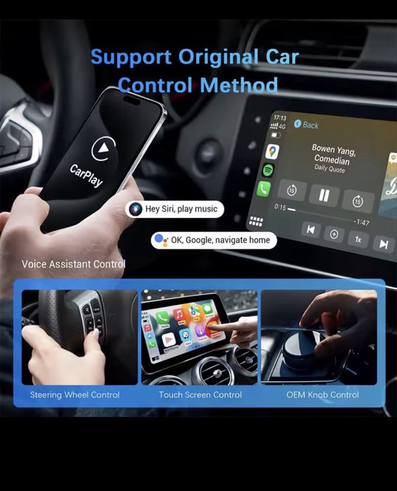 Carplay adaptor wireless mini Plug and Play, Bluetooth 5