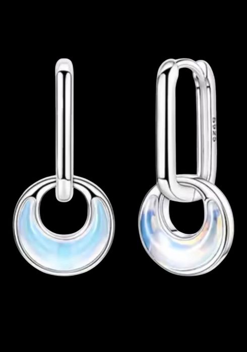 Сребърни висящи обеци холограми лунен камък,luxery jewerly/нови