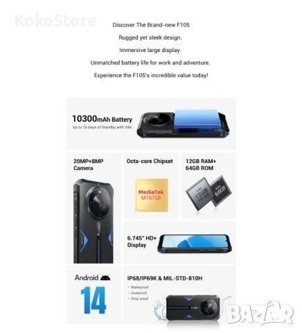 НОВ Противоударен и водоустойчив телефон