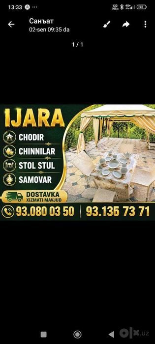Prokat stol sutul  va chinnilar
