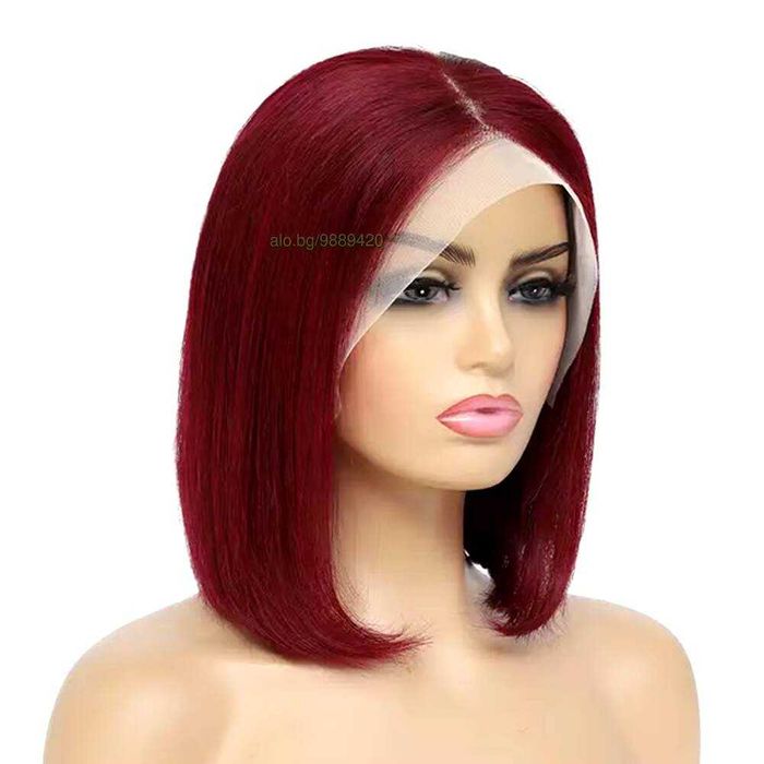 Естествена права 30 см тъмно червена перука с дантела 13x4 лейс фронт