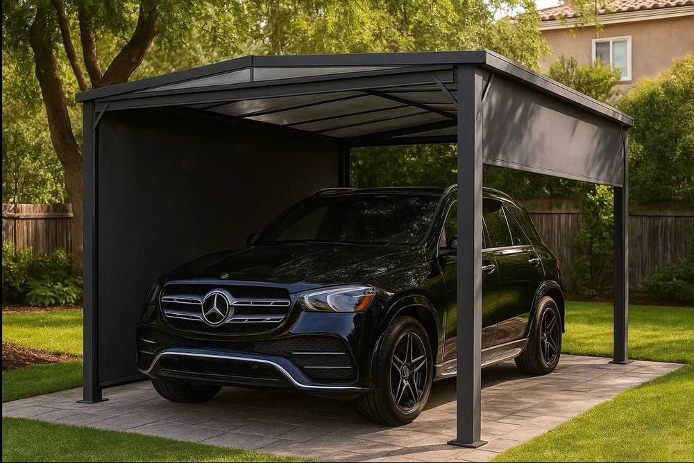Pergolă Aluminiu 3×3 m Cortina cu pereti laterali retractabili Pavilion Acoperis policarbonat