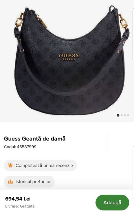 Geanta originala Guess ptr dame, piele neagră, curea umăr, extensibilă