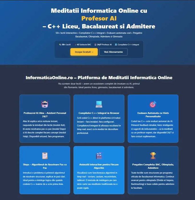 Meditații Informatică Online C++ Lecții-Programa Școlară + Profesor AI