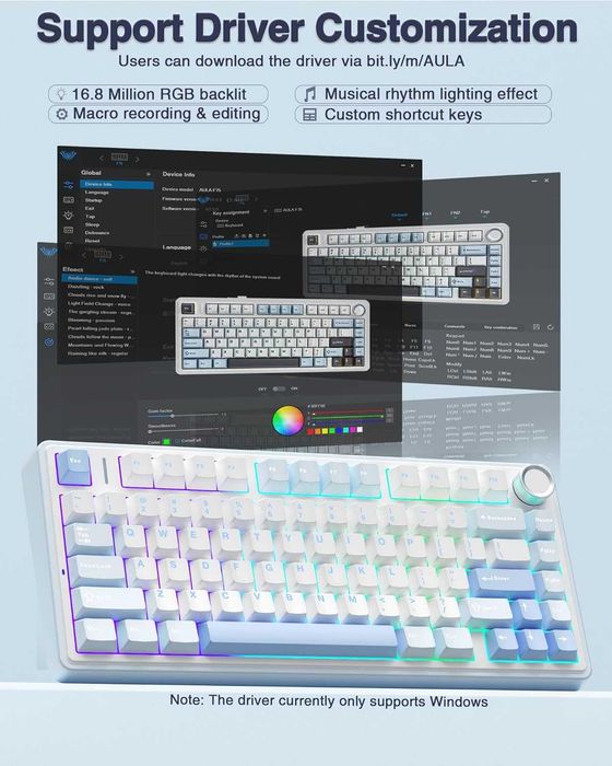 Механична клавиатура AULA F75 Wireless 75% RGB Hot Swap – Blue