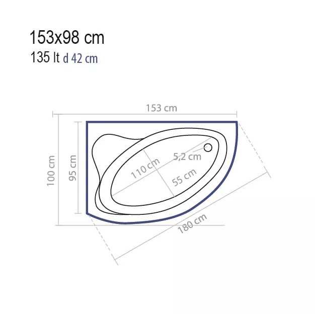 Ъглова вана MARINA 153x95см
